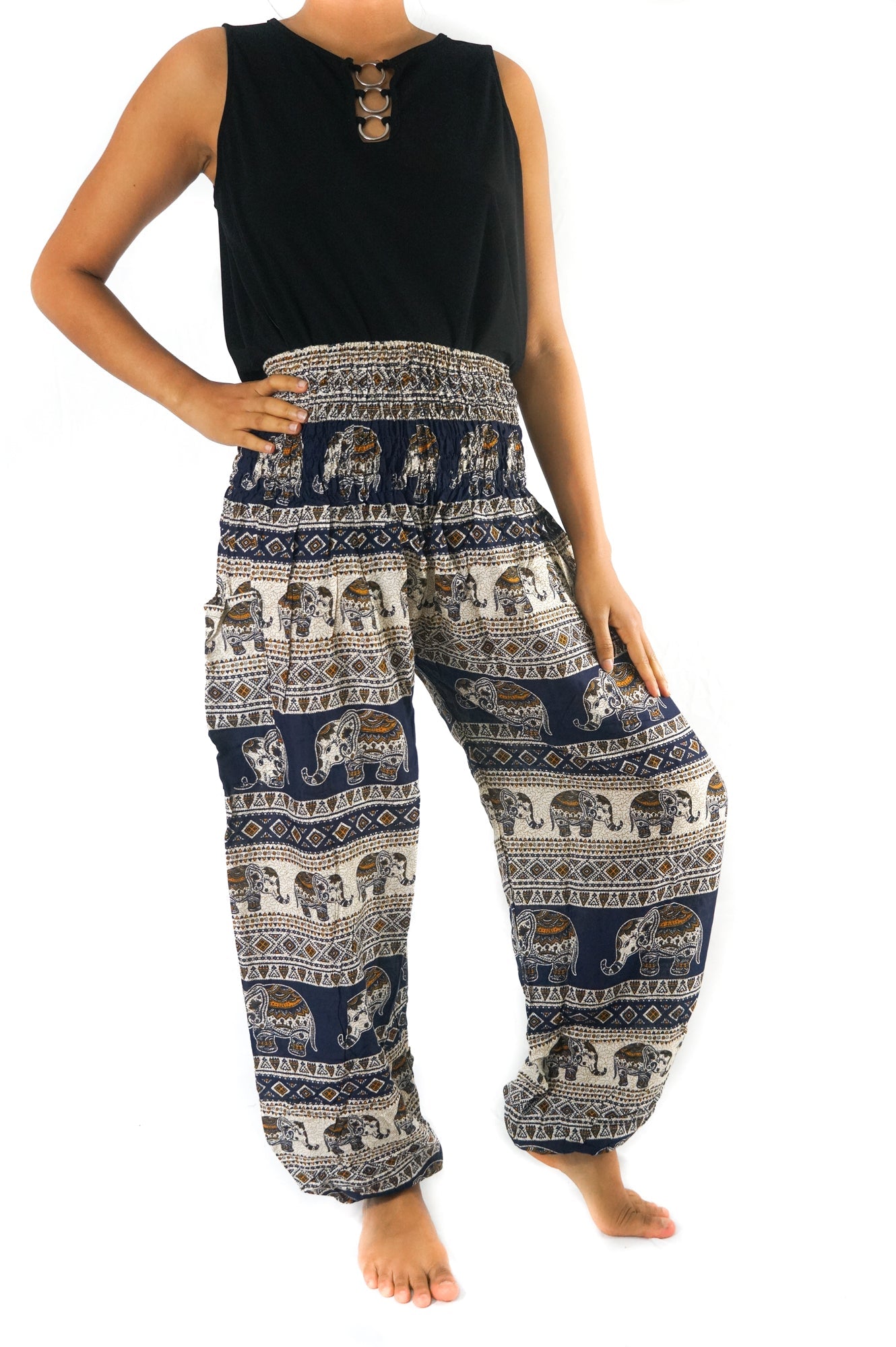 Dark Blue ELEPHANT Women Harem Pants Boho Pants Hippie Pants Tan Smokey