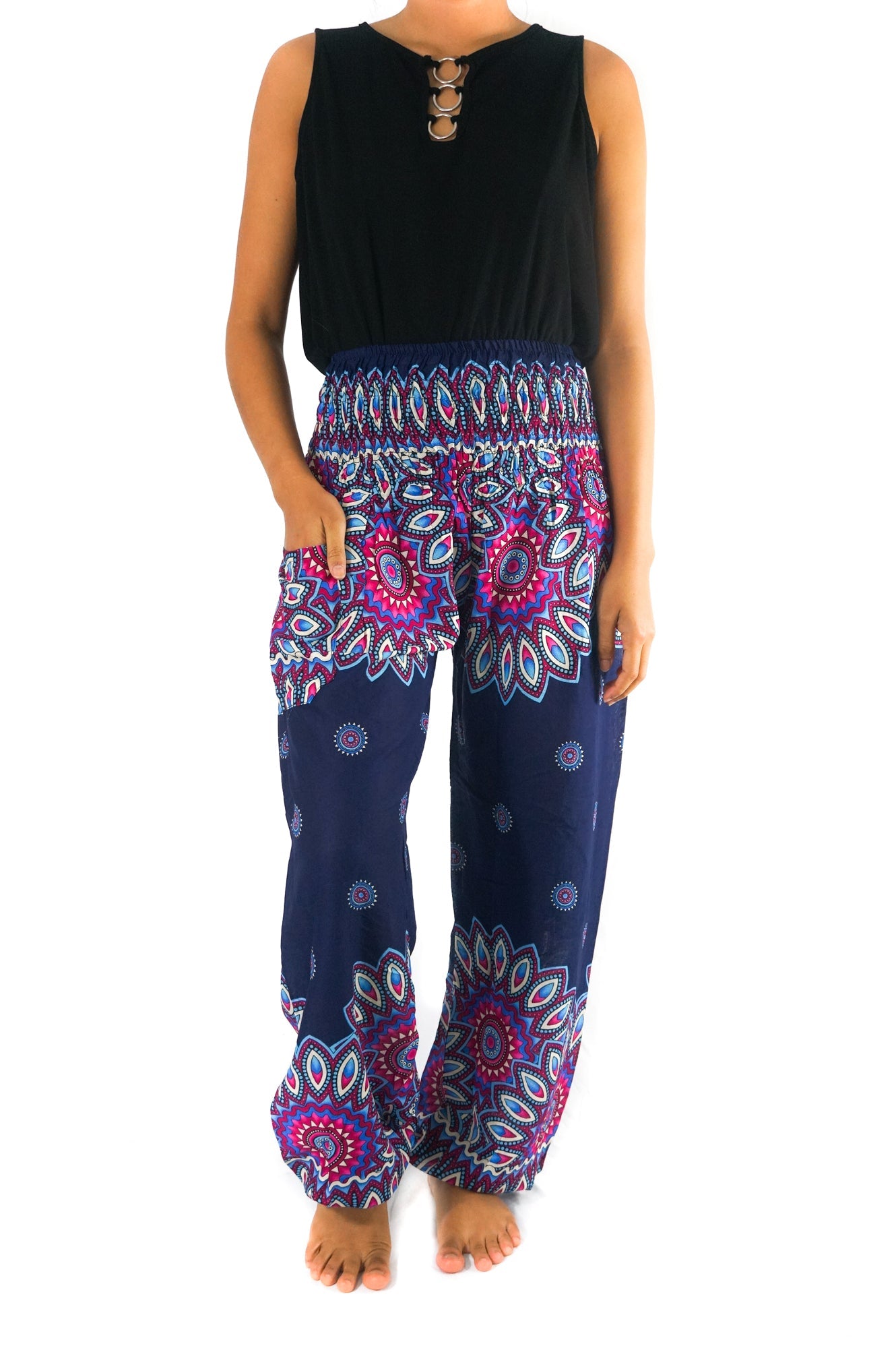 Blue FLORAL MANDALA Women Harem Pants Boho Pants Hippie Tan Smokey
