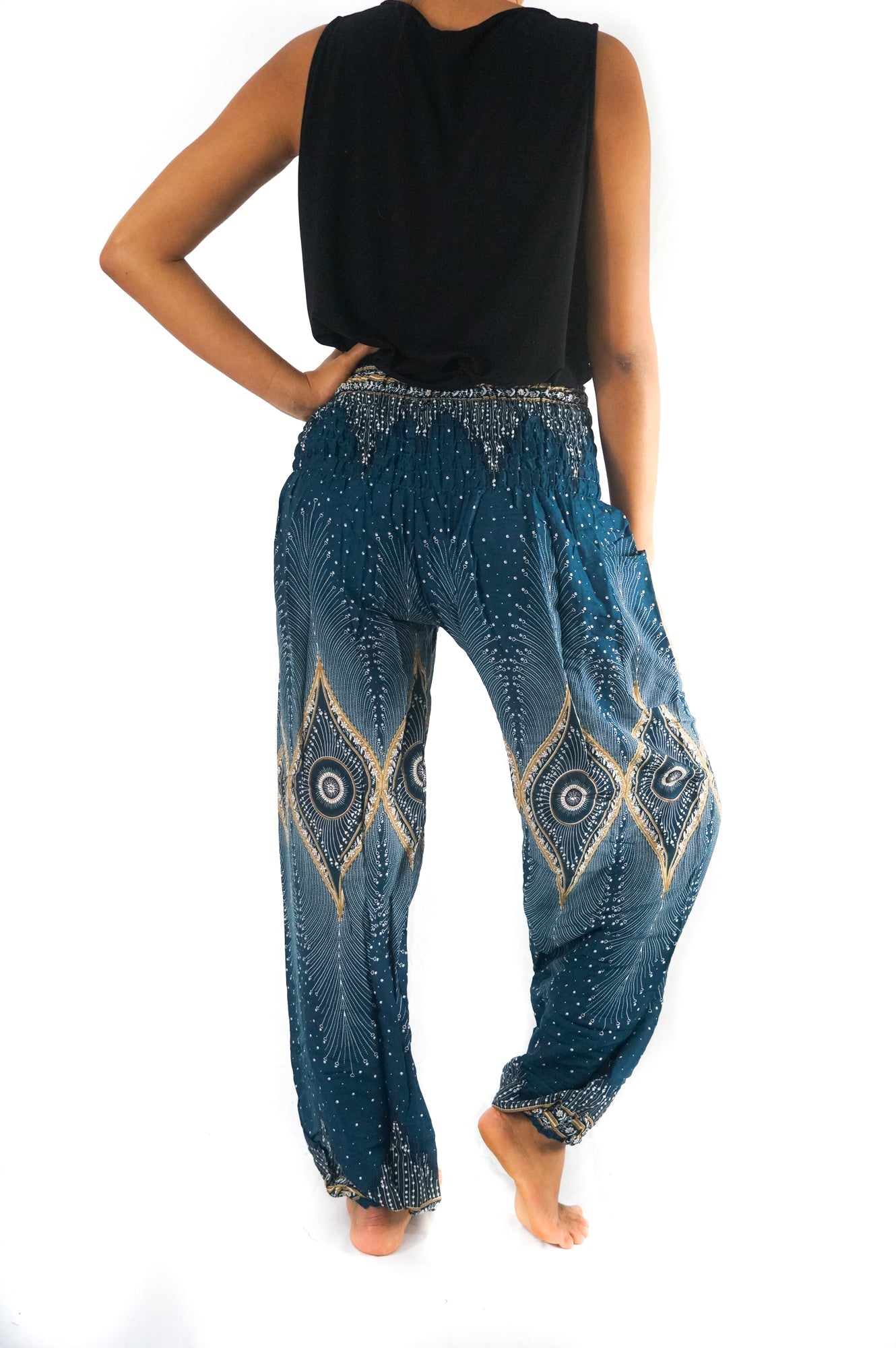 Teal PEACOCK Women Boho Pants Hippie Pants Yoga Pants Tan Smokey
