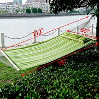 Outsunny 75" Striped Outdoor Camping Hammock Lounge Bed Garden w/ Taupe Shadow