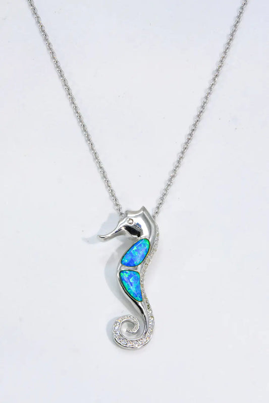 Opal Seahorse 925 Sterling Silver Necklace