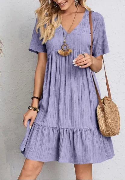 Summer V-neck Dresses Women's Loose Casual Short-sleeved Corset Dress