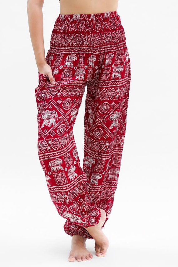 Burgundy ELEPHANT Pants Women Boho Pants Hippie Pants Yoga Tan Smokey