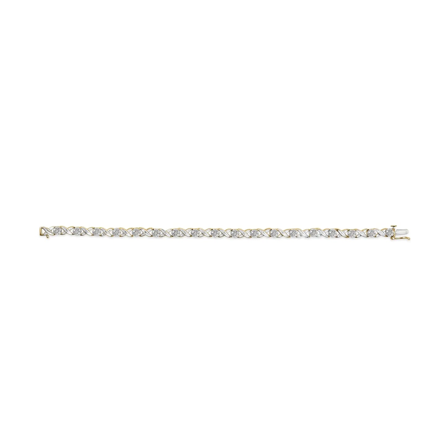 10K Yellow Gold 1.00 Cttw Round Cut Diamond Cross Link 7" Bracelet (I-J Color, I2-I3 Clarity)