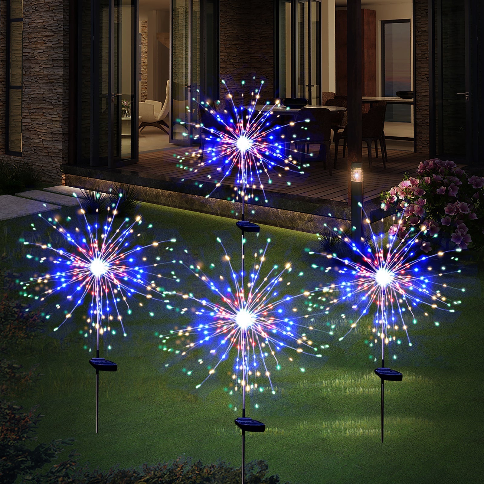 4PCS 120 LED Multi Color Outdoor Firework Solar Garden Decorative Pink Iolaus