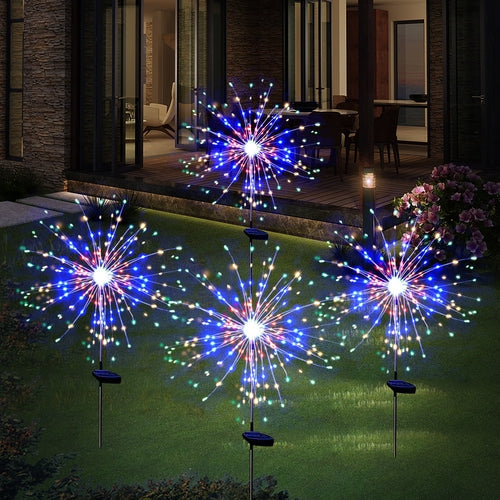4PCS 120 LED Multi Color Outdoor Firework Solar Garden Decorative Pink Iolaus