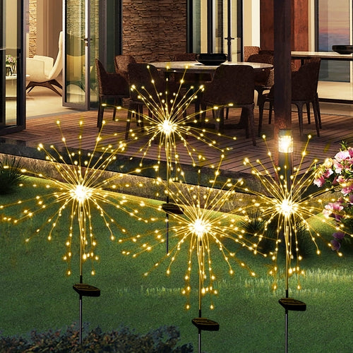 4PCS 120 LED Multi Color Outdoor Firework Solar Garden Decorative Pink Iolaus