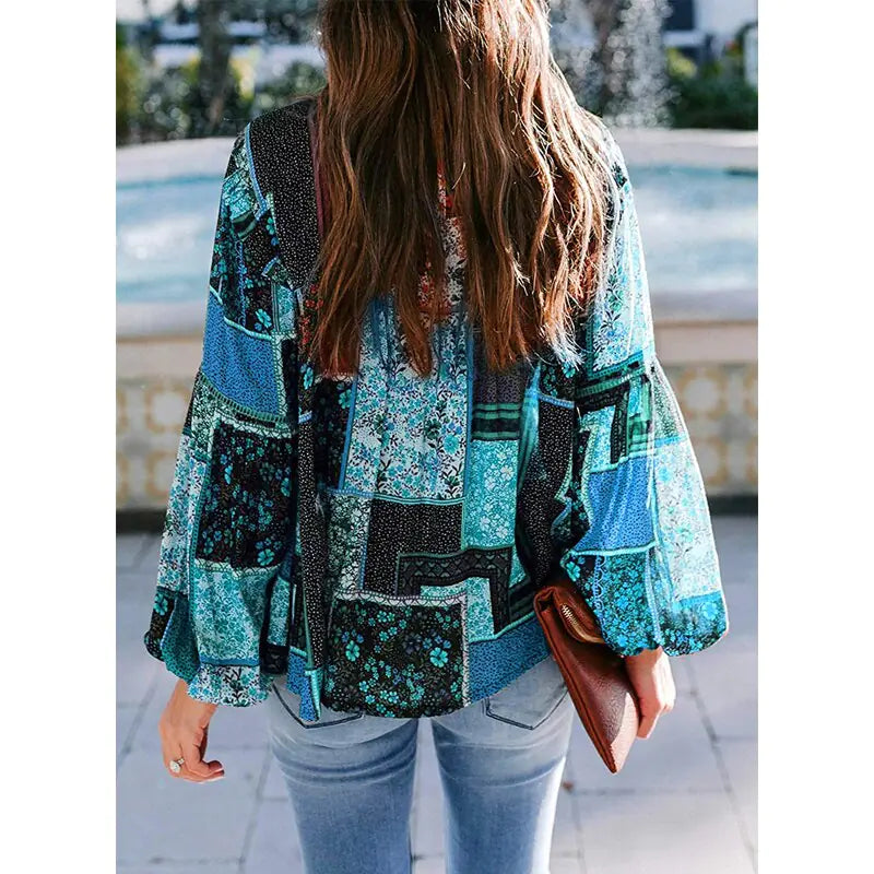 Bohemian Print Loose Sleeve Blouse