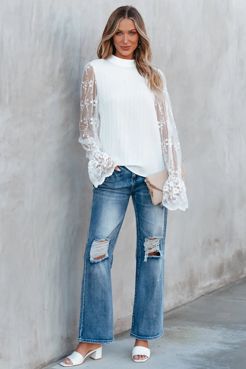 White Blouse with Contrast Lace